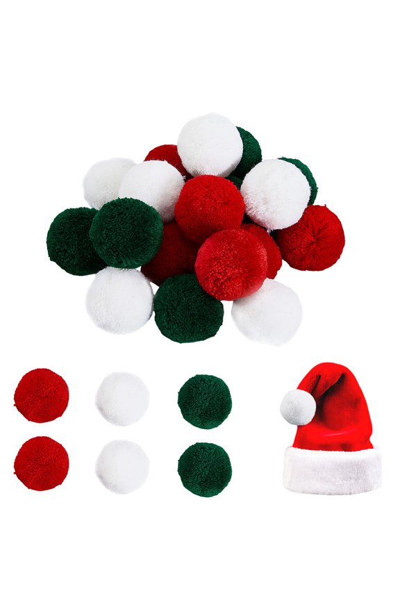 18Pcs 3 Colors Christmas Pom Pom Balls Red White Green Cute Hanging Felt String Banner Garland Ornament Pompoms for Easter Xmas Holiday Home Wedding Birthday Party Decor DIY Crafts Supplies DIY
