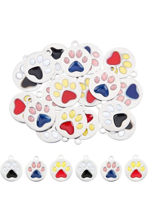 18Pcs 3 Colors Dog Paw Prints Enamel Charms 304 Stainless Steel Pendants 1.5mm Small Hole Charms for DIY