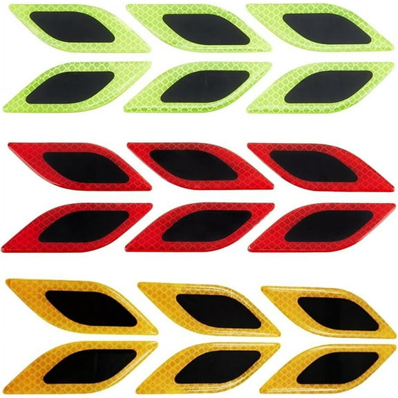 18Pcs 3 Colors Reflective Stripe Car Stickers Night Visibility Car Decals Leaf Anti-Collision Strip Sticker Safety Warning Car Emblem Hood Bumper Automotive Decals