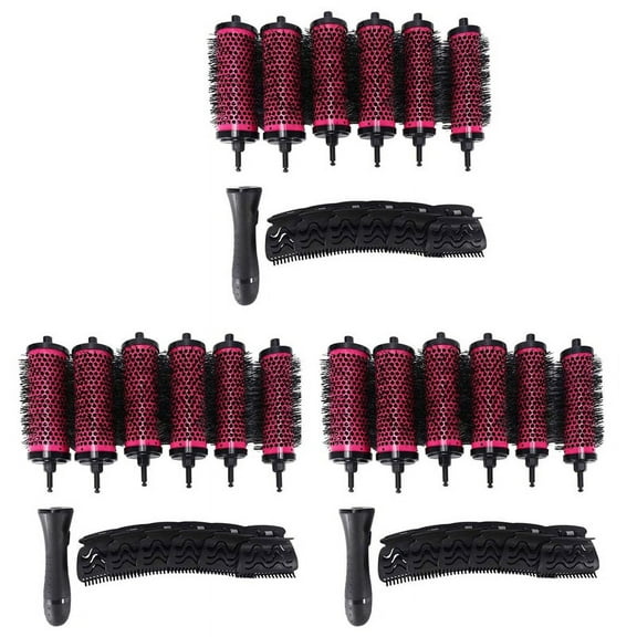 18Pcs 3 Sizes Detachable Handle Hair Roller Brush with Positioning Clips Aluminum Ceramic Curler Comb Hairdresser