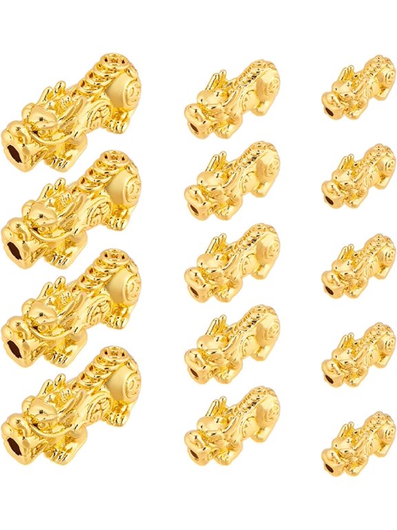 18Pcs 3 Style 24k Gold Plated Spacer Bead 3D Metal Chinese Fengshui Lucky Bead for Necklaces Bracelets Key Chains Hole: 2.5mm Craft Supply