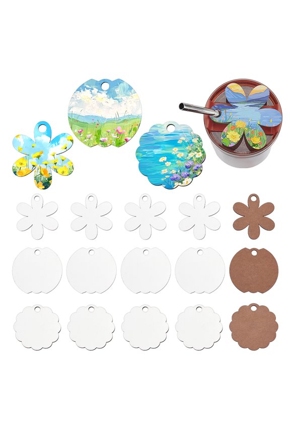 18Pcs 3 Styles MDF Wood Pendants Mixed Shapes 81x72~82x3mm Hole: 10~10.5mm 6pcs/style DIY