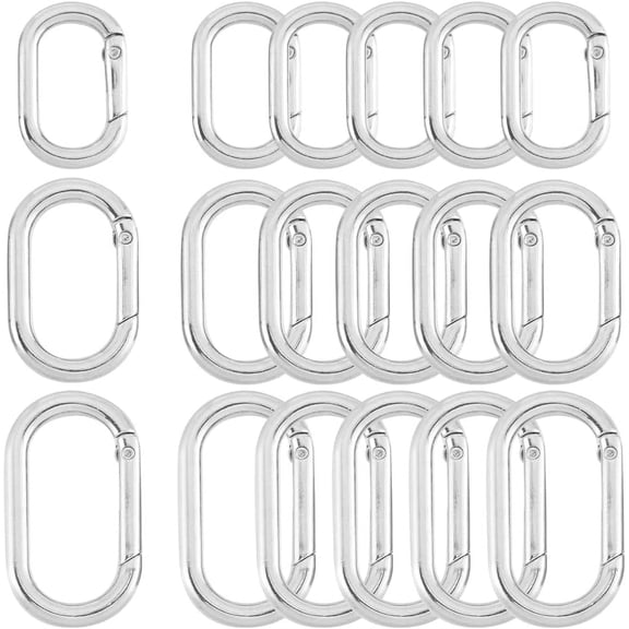 18Pcs 3 Styles Zinc Alloy Spring Gate Rings Oval Platinum 31~44x20~25x4~5mm 6pcs/style