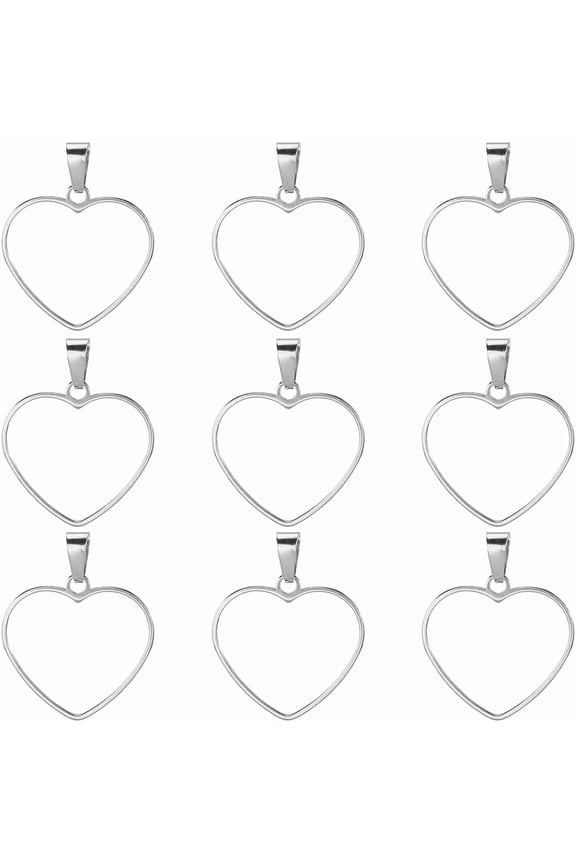 18Pcs 304 Stainless Steel Open Back Bezel Pendants for Resin Epoxy Resin Jewelry Making Stainless Steel Color Heart 25x26x2mm Hole: 6.5x4mm Inner Diameter: 22x23.5mm