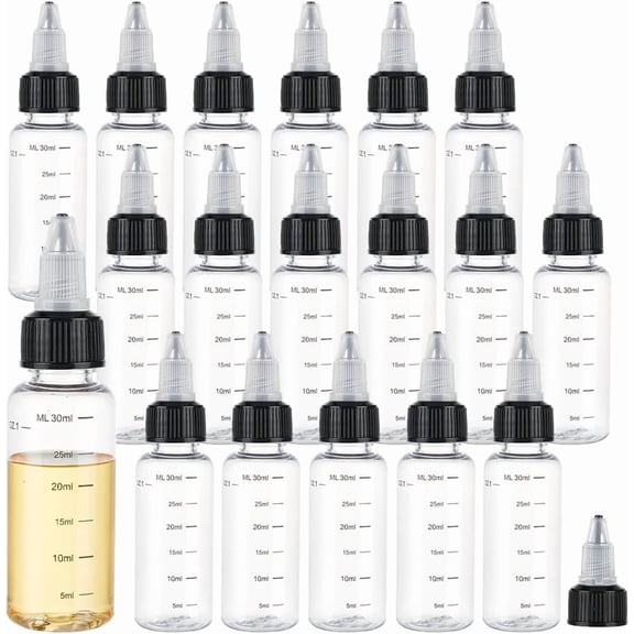 18Pcs 30ml/1Oz Transparent Plastic Squeeze Bottles with Graduated Squeeze Bottles with Black Twist Top Cap Clear Plastic Dispensing Bottle for Ink Liquid Oils Gels Glue for DIY