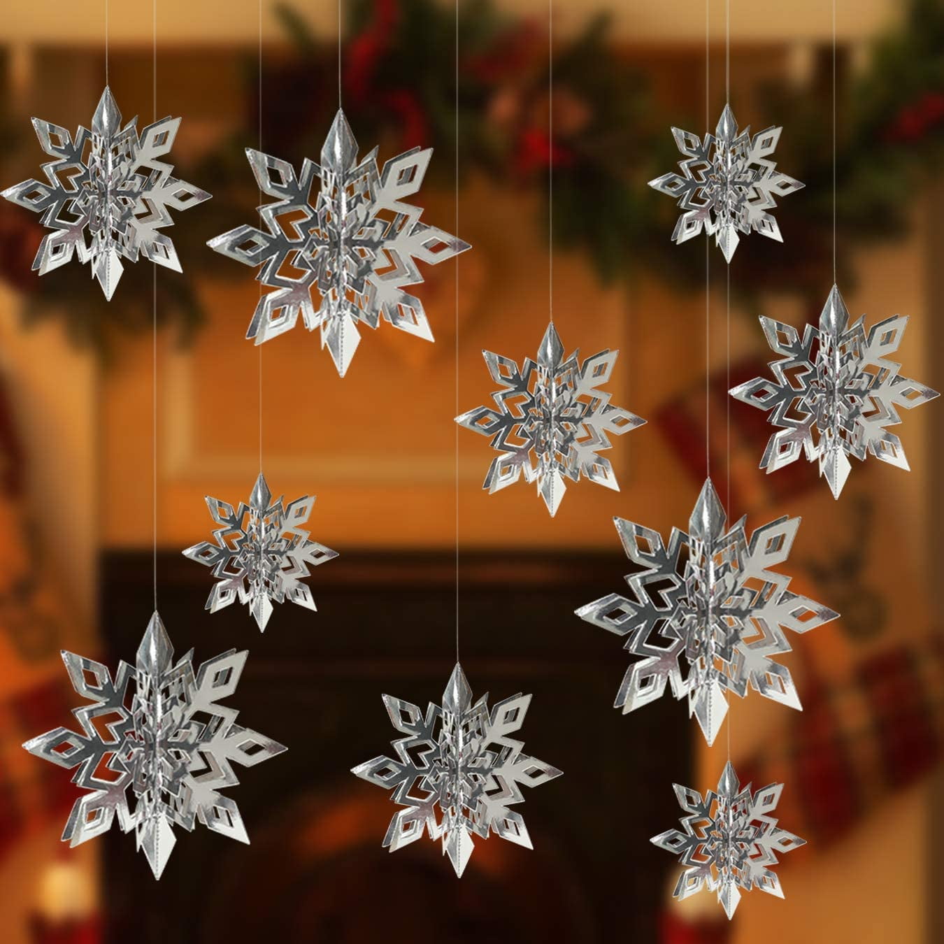 18Pcs 3D Hanging Christmas Snowflake Decorations, Large Silver Paper ...
