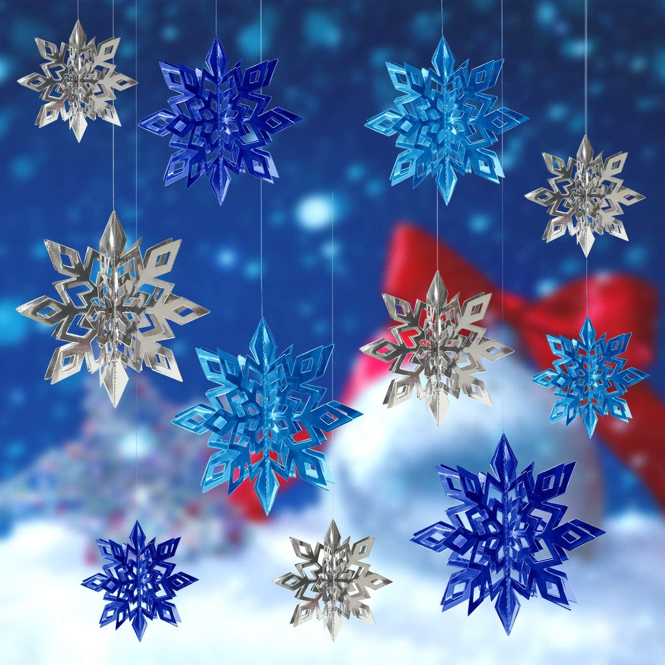 18Pcs 3D Hanging Christmas Snowflake Decorations, Winter Blue