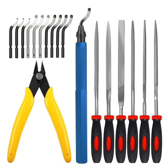 18Pcs 3D Printer Deburring Tool Kit - 10 Interchangeable Blades, 6 Needle Files & Micro Wire Cutter for 3D Printing, Resin, Plastic Models & DIY Crafts