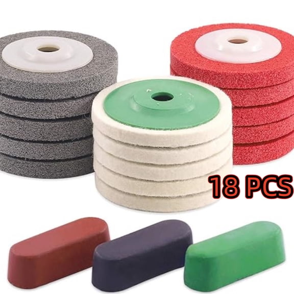 18Pcs 4 Inch Wool Felt Polishing Wheel Disc Kit Includes Wool Felt Disc Wheel Pad and Buffing Polishing Compounds, Wool Polishing Wheel Buffer Pads Wool Polishing Disc for Marble