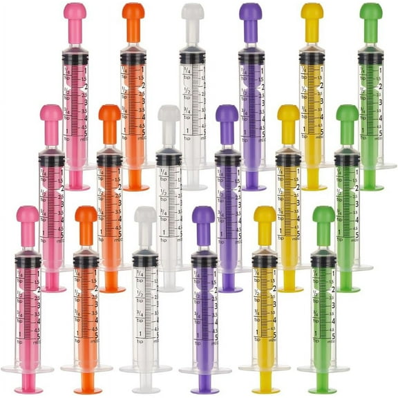 18Pcs 6 Colors 5ML Plastic Measurement Syringe with Cap Individually Sealed Measuring Syringe Tools Without Needle Liquid Syringe for Scientific Labs Liquid Dispensing Pet Supplies DIY