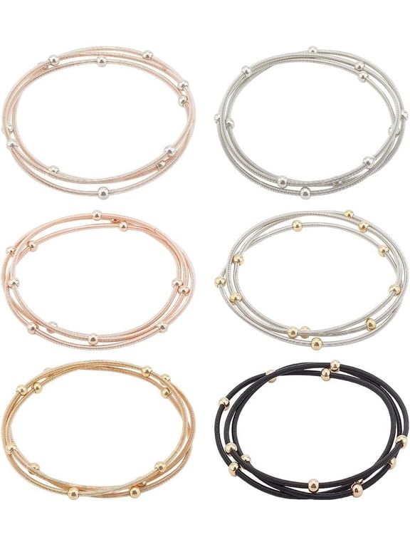 18Pcs 6 Colors Guitar String Bracelet 2.3 Inch Titanium Steel Beaded Bracelets Spring Stackable Bracelets for DIY Guitar Fans DIY Jewellery Making 2mm Thick