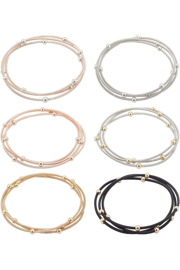 18Pcs 6 Colors Guitar String Bracelet 2.3 Inch Titanium Steel Beaded Bracelets Spring Stackable Bracelets for DIY Guitar Fans DIY Jewellery Making 2mm Thick