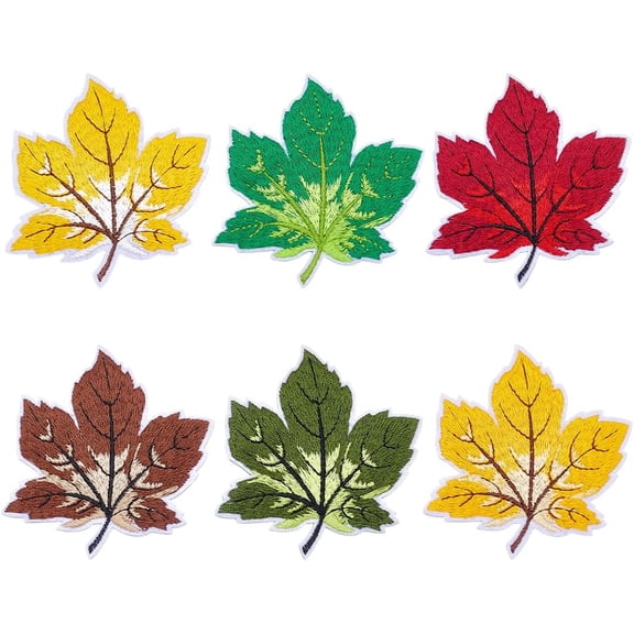 18Pcs 6 Colors Maple Leaf Embroidered Cloth Patch Computerized Embroidery Cloth Iron on/Sew on Patches Costume Accessories Appliques DIY