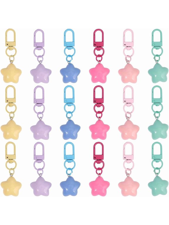 18Pcs 6 Colors Resin Star Keychains Colorful Key Chain Ring Clasp Cute Chubby Puffy Star Bag Charm