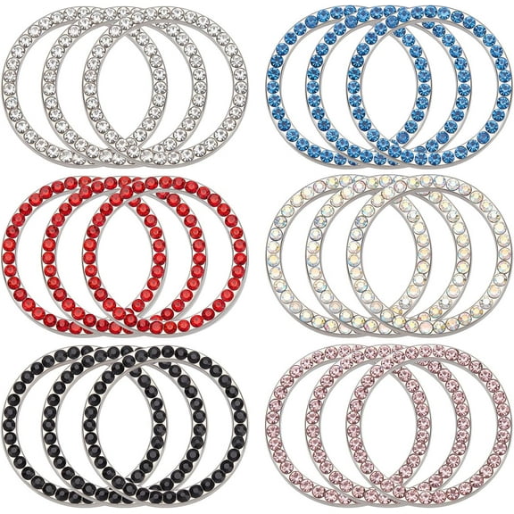 18Pcs 6 Colors Self Adhesive Zinc Alloy with Rhinestone Car Stickers Bling Auto Start Engine Ignition Button Knob Ring Silver Sticker DIY Car Decorations Flat Round Mixed Color 38x3mm