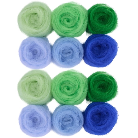 18Pcs 6 Colors Wool Roving Bulk Needle Felting Yarn Blue Green Mixed Color Ocean Forest Art Design Wet Felt Handcraft Fibre Wool Yarn