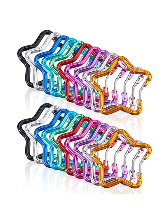18Pcs 9 Colors Aluminum Alloy Rock Climbing Carabiners Beadable Key Clasps Star Mixed Color 45.5x48x3.5mm Inner Diameter: 35.5x40.5mm 2pcs/color