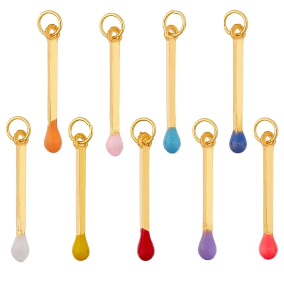 18Pcs 9 Colors Match Stick Charms Match Enamel Pendants Charms Mixed Colors Alloy Charm with Jump Ring Golden CharmDIY