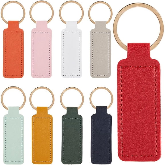 18Pcs 9 Colors PU Leather Keychain Blank Key Chain Blanks Bulk Colorful Rectangular Engraving Blanks Keychains Holder with Gold Iron Key Ring for DIY handcrafting