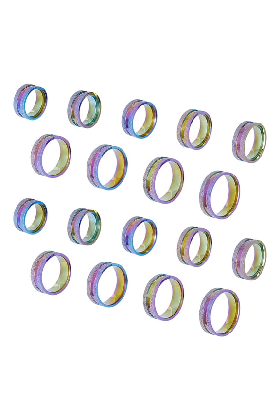 18Pcs 9 Size 201 Stainless Steel Grooved Finger Rings Set for Men Women Rainbow Color Inner Diameter: 16~22.2mm Wide: 8mm 2Pcs/size