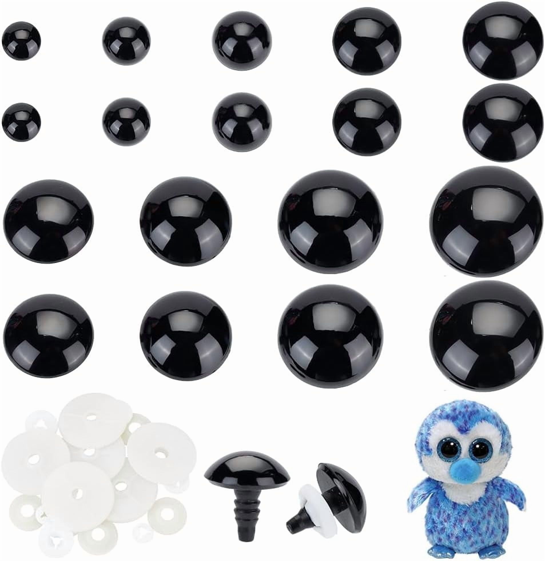 18Pcs 9 Styles Black Safety Eyes for Amigurumi 20~60mm Resin Craft Eyes Black Craft Eyes Resin Crochet Safety Eyes Stuffed Crochet Eyes for DIY Crafts Teddy Bear DIY