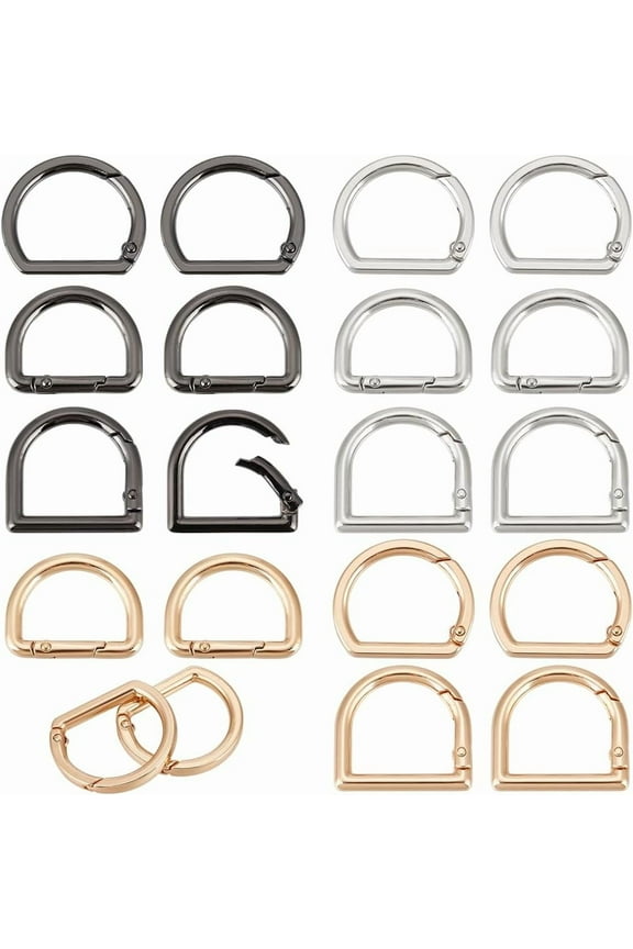 18Pcs 9 Styles D Ring Spring Key Hooks Clip Semicircle Metal Spring Key Ring for Belts Backpacks Handbags and Other 3 Color Multi-color