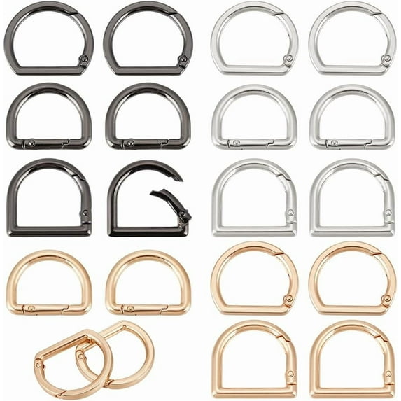 18Pcs 9 Styles D Ring Spring Key Hooks Clip Semicircle Metal Spring Key Ring for Belts Backpacks Handbags and Other 3 Color