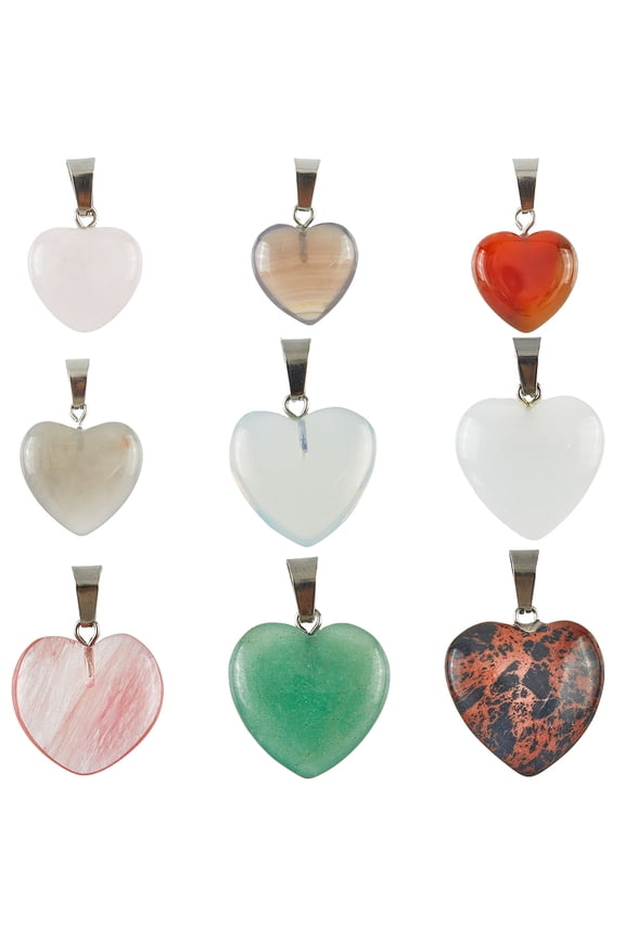18Pcs 9 Styles Heart Gem Charm Natural Stone Charms Bulk Colorful Quartz Gemstone Love Hearts Shaped Charm