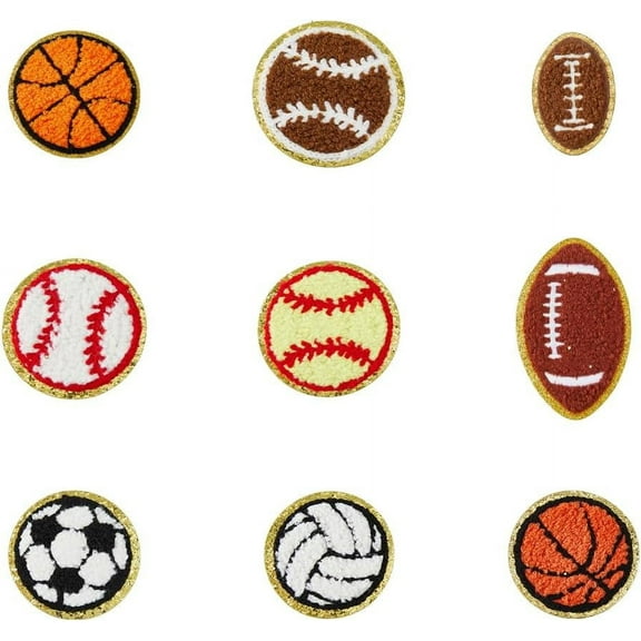 18Pcs 9 Styles Sport Ball Applique Patches Embroidery Applique Baseball Basketball Volleyball Football Iron On Patches Embroidered Appliques Patches for DIY Crafting Clothing Jackets