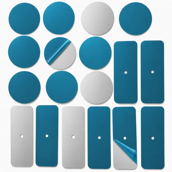 18Pcs Adhesive Metal Strips for Under Cabinet Lights, Self-Adhesive Iron Mounting Plates, Rectangle Round Shapes, Strong Hold for LED Fixtures, Magnetic Light Holders, Cabinet Lighting Accessories