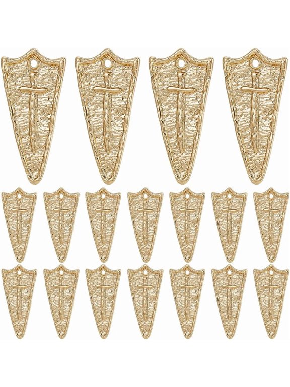 18Pcs Alloy Pendants Shield with Real 16K Gold Plated 29.5x14.5x2mm Hole: 1.6mm for Handmade