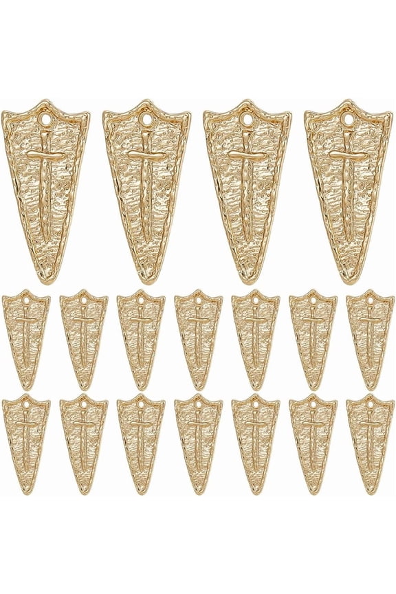 18Pcs Alloy Pendants Shield with Real 16K Gold Plated 29.5x14.5x2mm Hole: 1.6mm for Handmade