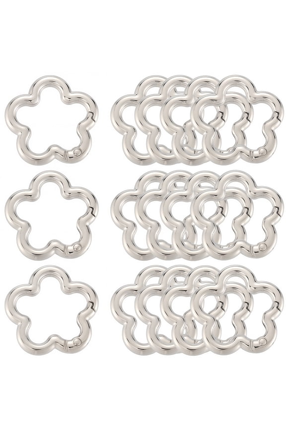 18Pcs Alloy Spring Gate Rings Flower Platinum 27x28x4.5mm