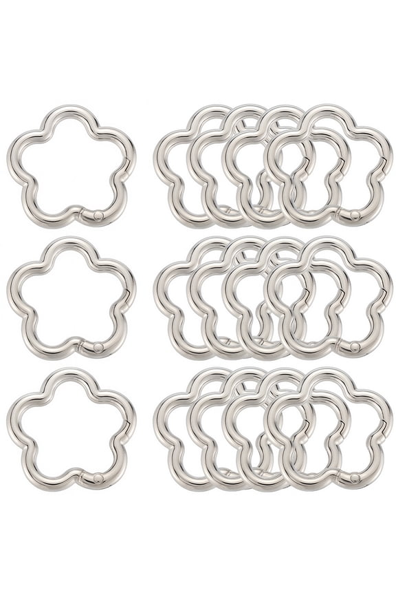 18Pcs Alloy Spring Gate Rings Flower Platinum 34x35x4.5mm
