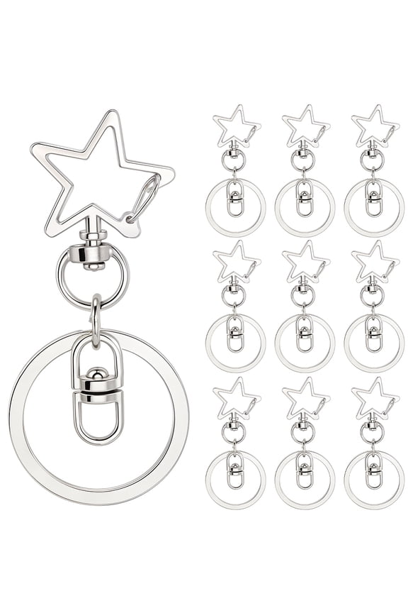 18Pcs Alloy Swivel Keychain Clasps Star Platinum 66mm DIY