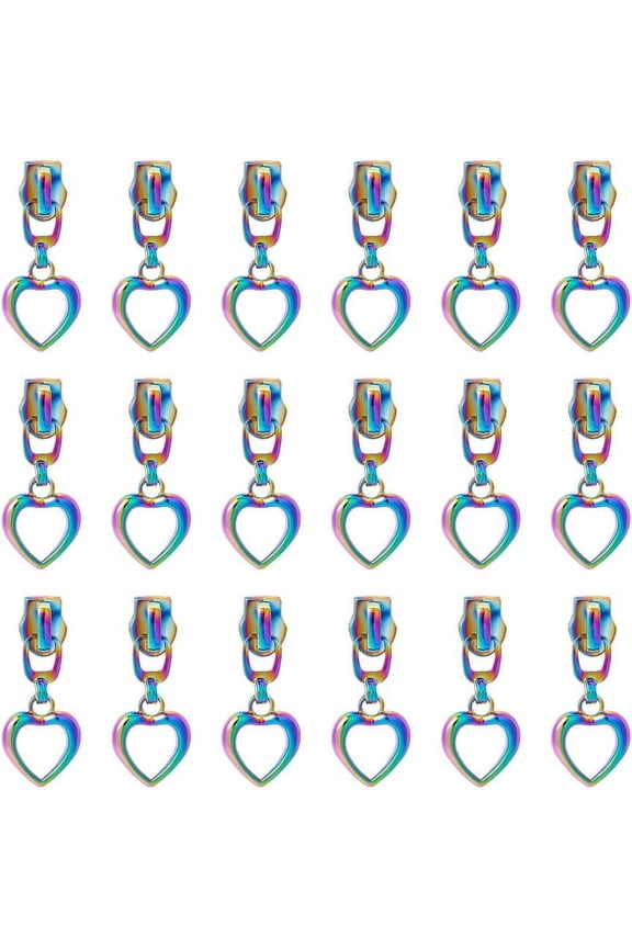 18Pcs Alloy Zipper Pullers Vibrant Rainbow Colors Zippers Heart Pendant Zipper Pull Tabs Detachable Zipper Pull Luggages Purses Bags Replacement Zippers for Tailor Sewing Crafts