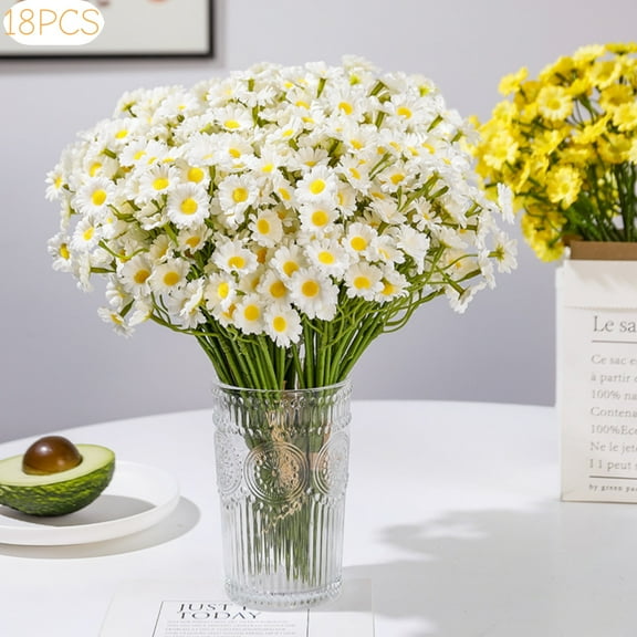 18Pcs Artificial Daisies for Outdoors, 3 Bundles 10" White Daisy Artificial Flowers, Faux Daisy Flowers Bulk, Fake Wildflowers Daisy Flowers Artificial for Decoration, Wedding, Table Centerpiece