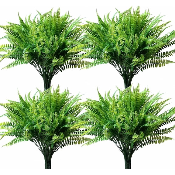 18Pcs Artificial Plants Outdoors UV Resistant Fake Boston Fern Bushes Plastic Faux Plants Shrubs Greenery Plants for Indoor Outside Porch Planter Patio Window Box Garden Decor