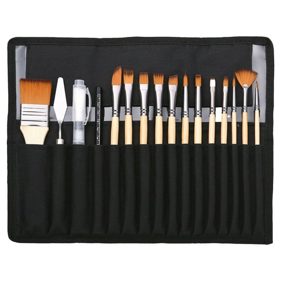 18Pcs Artist Paintbrush with Brush Holder Anti-sheding Nylon Paint Brush Perfect for Oil Acrylic Watercolor Painting