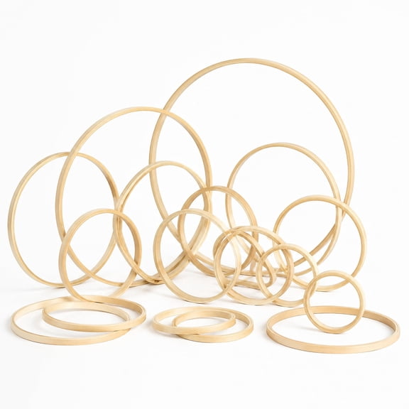 18Pcs Bamboo Wooden Rings for Crafts, 6 Sizes Natural Bamboo Hoops Set, Smooth Wooden Circles for Floral Hoop Wreaths, Macrame Projects, Wall Hanging Decor and DIY Home Decorations