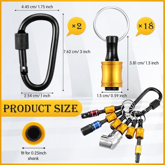18Pcs Bit Holder Keychains 3 Pcs 1/4 3/8 1/2 Inch Socket Portable Hex Shank Screwdriver Impact Drill Bit Holder