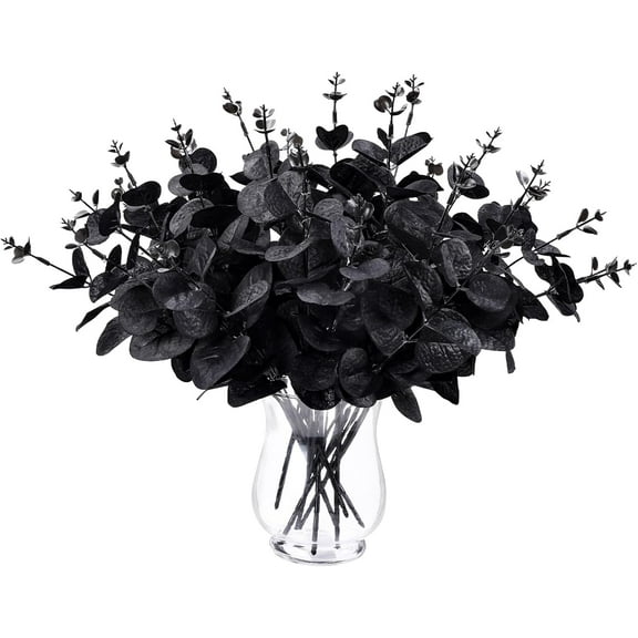 18Pcs Black Artificial Flowers 2 Styles Black Eucalyptus Stems for Table Centerpieces Faux Eucalyptuses Leaves Branches for Halloween Home Farmhouse Party Decoration