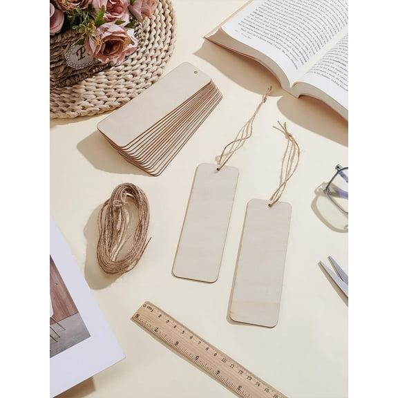 18Pcs Blank DIY Bookmark Unfinished Bookmarks with Jute Cord Pretty Book Marks for Women Book Lovers Teacher Appreciation Gifts Mother's Day New Year Birthday Gift diy PapayaWhip