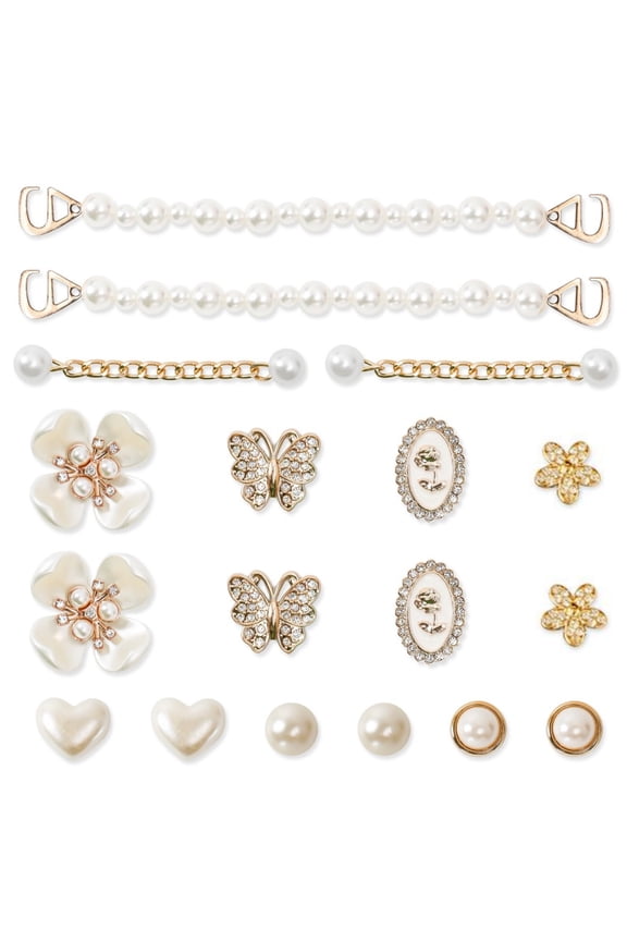 18Pcs Bling Shoe Charms Gold Rhinestone Butterfly Flower Jewelry Shoes Accessories Pearl Chain Shoe Charms Women Luxury Jewelry Clog Shoes Accessories for Party Favor Birthday Present