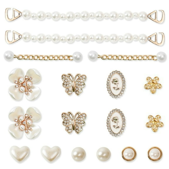 18Pcs Bling Shoe Charms Gold Rhinestone Butterfly Flower Jewelry Shoes Accessories Pearl Chain Shoe Charms Women Luxury Jewelry Clog Shoes Accessories for Party Favor Birthday Present