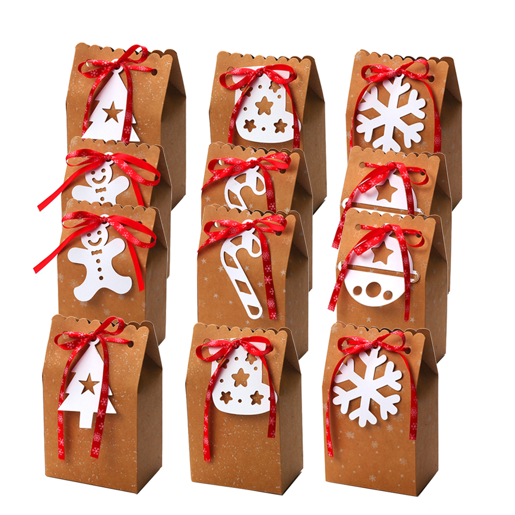 18Pcs Brown Paper Candy Cookie Package Christmas Paper Boxes Gifts