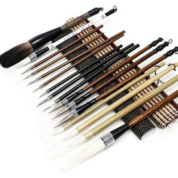 18Pcs Chinese Calligraphy Brushes Set with Writing Paper Roll-Up Brush Holder Shanlian Hubi Writing Brush Kanji