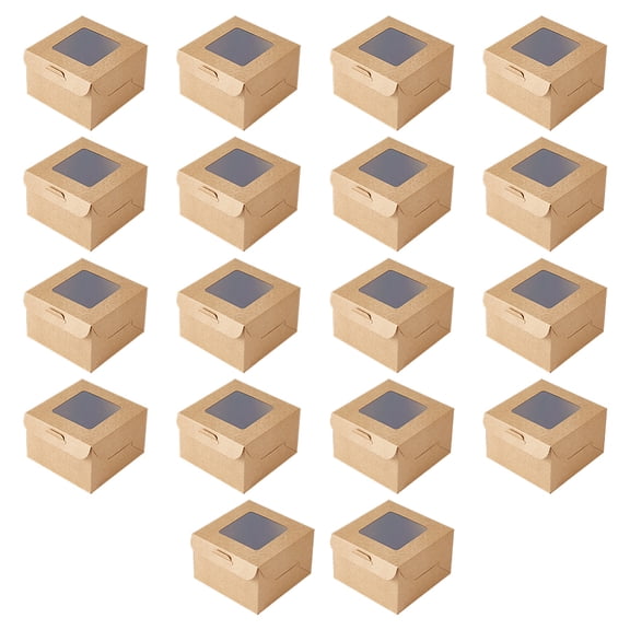 18Pcs Dessert Box Cookie Boxes 4x4x2.52 inch Kraft Paper Box with Window Small Bakery Box Mini Cake Boxes Pastry Box