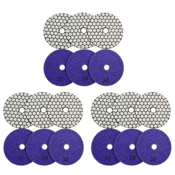 18Pcs Dia 4inch/100mm Grit 30 Diamond Dry Polishing Pads Resin Bond Flexible Dry Sanding Disc for Marble Ceramic