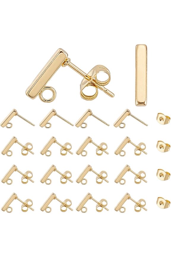 18Pcs Earring Top Posts 18K Gold Plated Stud Earring Findings Stainless Steel Premium Rectangle Earrings Findings with Ear Nuts for DIY Dangle Earring Jewelry Making[u064]